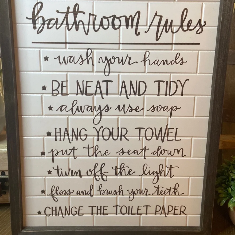 NEW! Modern Farmhouse Bathroom Rules Tile Inspired Wood Sign
